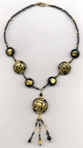 Black & Gold Tassel Necklace with "Greek Key"